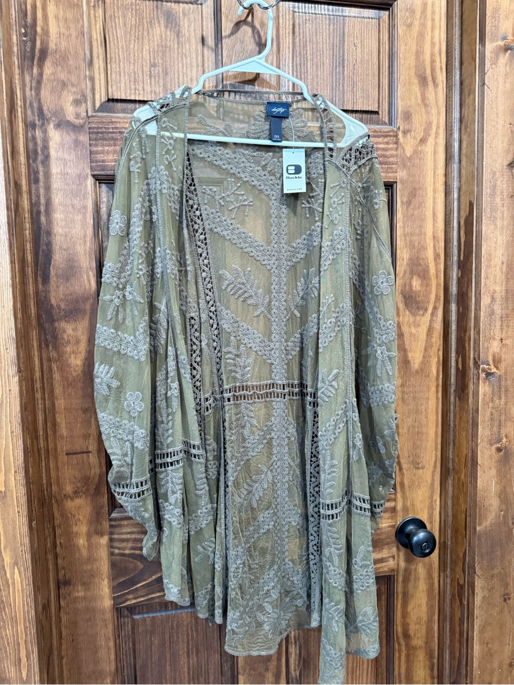 Daytrip Olive Green Embroidered Sheer Kimono
